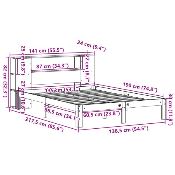 Massivholzbett mit Regal ohne Matratze 135x190 cm Kiefer