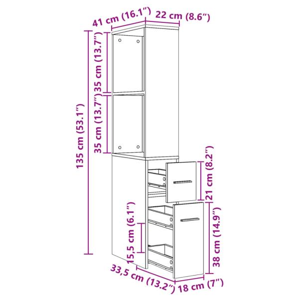 Badschrank Schmal mit Rollen Räuchereiche Holzwerkstoff