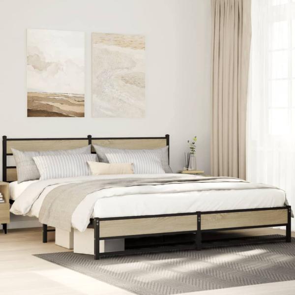 ARDEBO.de - Metallbett ohne Matratze Sonoma-Eiche 200x200 cm
