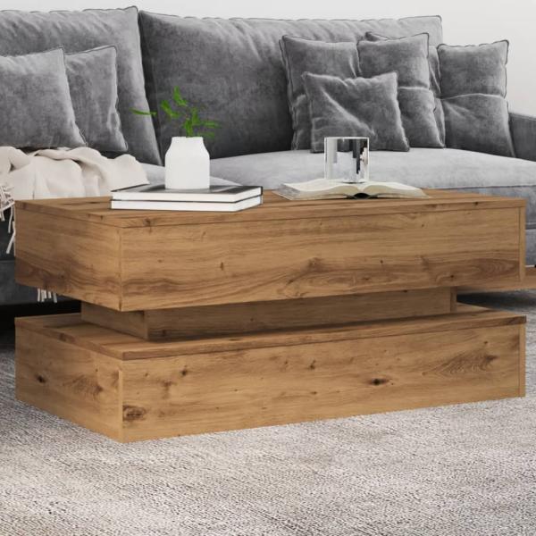 ARDEBO.de - Couchtisch mit LED-Leuchten Artisan-Eiche 90x50x40 cm