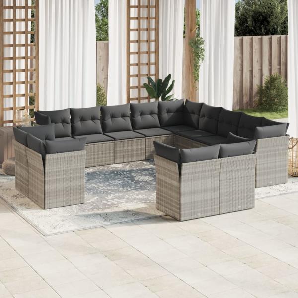 ARDEBO.de - 13-tlg. Garten-Sofagarnitur mit Kissen Hellgrau Poly Rattan