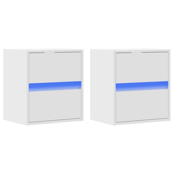 Wand-Nachttische mit LED-Leuchten 2 Stk. Weiß