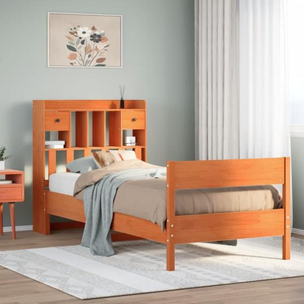 ARDEBO.de - Massivholzbett mit Regal ohne Matratze Wachsbraun 100x200 cm