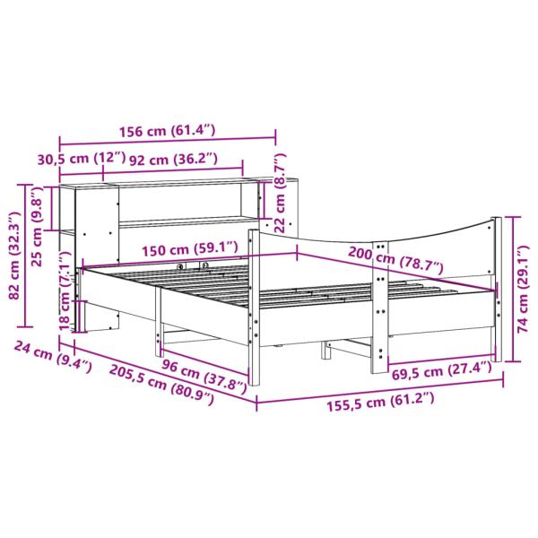 Massivholzbett ohne Matratze 150x200 cm Kiefernholz