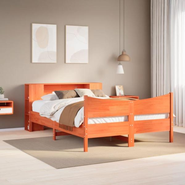 ARDEBO.de - Massivholzbett ohne Matratze Wachsbraun 140x190 cm Kiefernholz