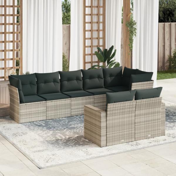 ARDEBO.de - 8-tlg. Garten-Sofagarnitur mit Kissen Hellgrau Poly Rattan
