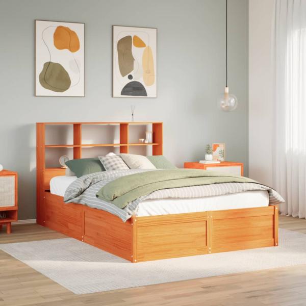 ARDEBO.de - Massivholzbett ohne Matratze Wachsbraun 140x190 cm Kiefernholz