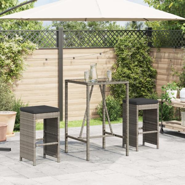 ARDEBO.de - Garten-Barhocker mit Kissen 2 Stk. Grau Poly Rattan