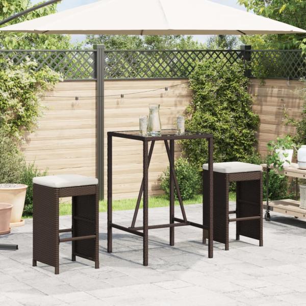 ARDEBO.de - Garten-Barhocker mit Kissen 2 Stk. Braun Poly Rattan