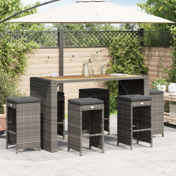 ARDEBO.de - Garten-Barhocker mit Kissen 6 Stk. Grau Poly Rattan