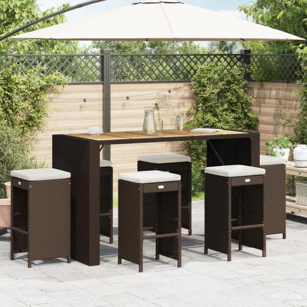 ARDEBO.de - Garten-Barhocker mit Kissen 6 Stk. Braun Poly Rattan