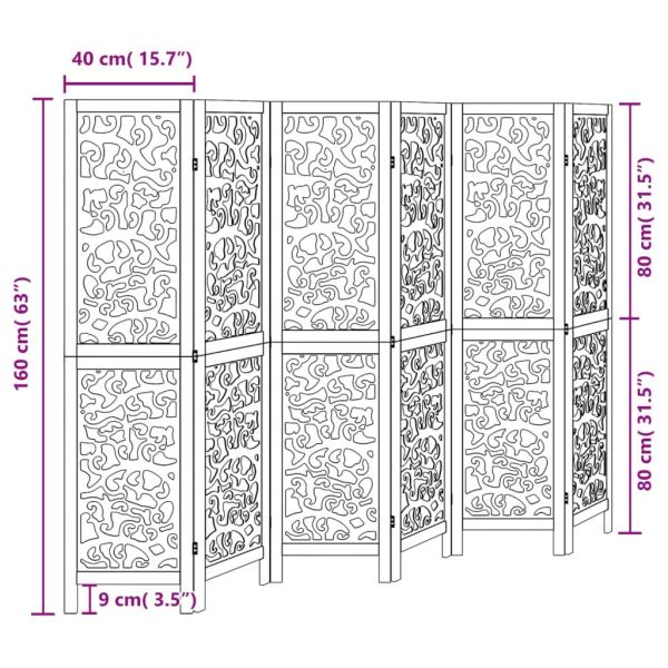 6-tlg. Paravent Schwarz Massivholz Paulownia