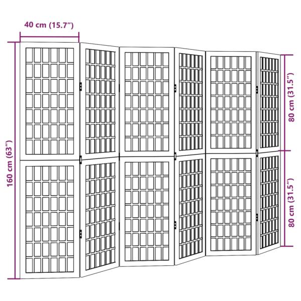 6-tlg. Paravent Schwarz Massivholz Paulownia