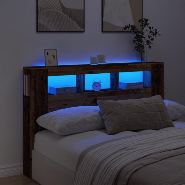 ARDEBO.de - LED-Kopfteil Altholz-Optik 160x18,5x103,5 cm Holzwerkstoff