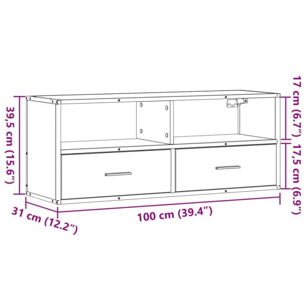 ARDEBO.de - TV-Schrank Braun Eiche 100x31x39,5 cm Holzwerkstoff und Metall