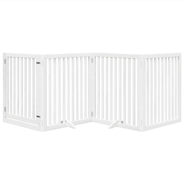 4-tlg. Hundetor mit Tür Faltbar Weiß 320 cm Pappelholz