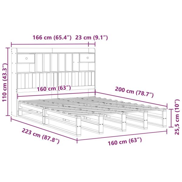 Massivholzbett mit Regal ohne Matratze Wachsbraun 160x200 cm