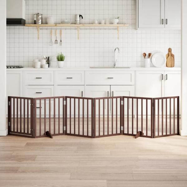 ARDEBO.de - 6-tlg. Hundetor mit Tür Faltbar Braun 300 cm Pappelholz