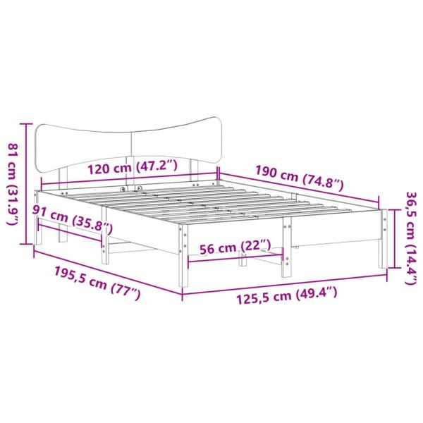 Massivholzbett ohne Matratze Wachsbraun 120x190 cm Kiefernholz