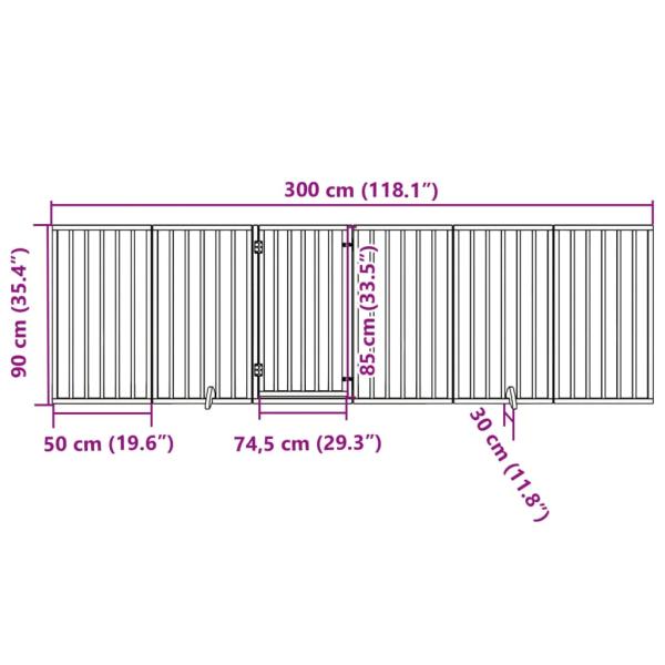 6-tlg. Hundetor mit Tür Faltbar Weiß 300 cm Pappelholz