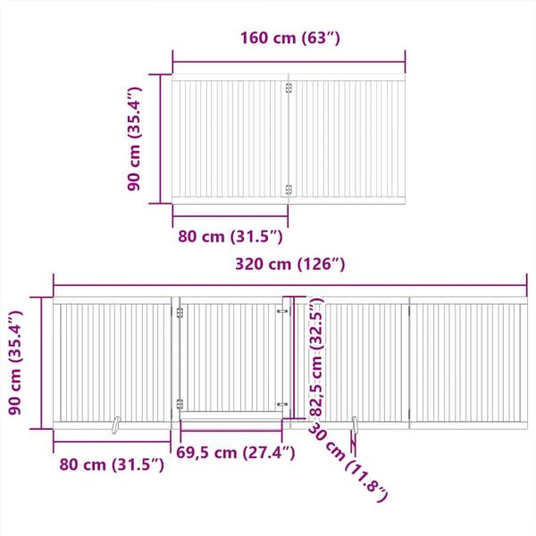 10-tlg. Hundetor mit Tür Faltbar Schwarz 800 cm Pappelholz