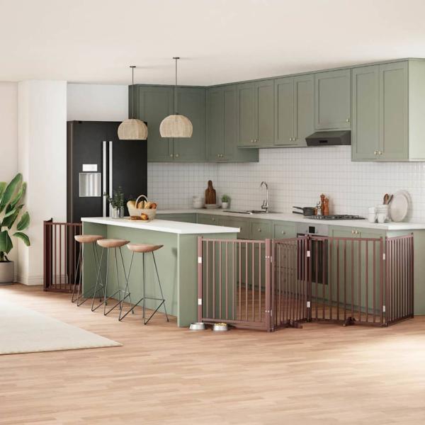 ARDEBO.de - 6-tlg. Hundetor mit Tür Faltbar Braun 480 cm Pappelholz