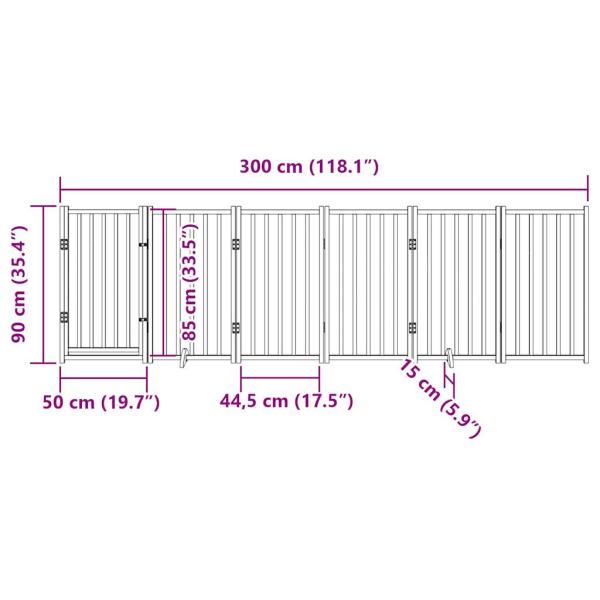 6-tlg. Hundetor mit Tür Faltbar Weiß 300 cm Massivholz Tanne