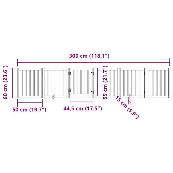6-tlg. Hundetor mit Tür Faltbar Schwarz 300 cm Massivholz Tanne