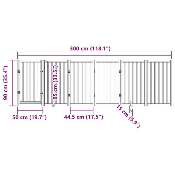 6-tlg. Hundetor mit Tür Faltbar Schwarz 300 cm Massivholz Tanne