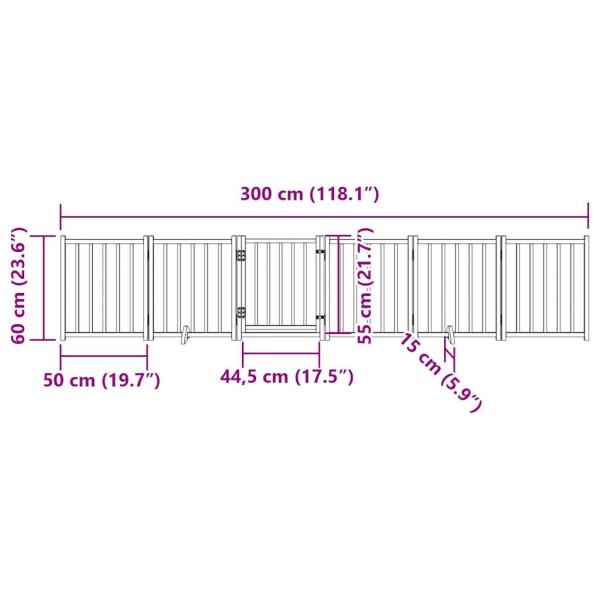 6-tlg. Hundetor mit Tür Faltbar Braun Eiche 300 cm Tannenholz