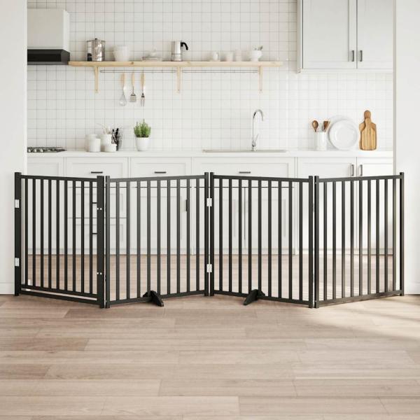 ARDEBO.de - 4-tlg. Hundetor mit Tür Faltbar Schwarz 320 cm Massivholz Tanne
