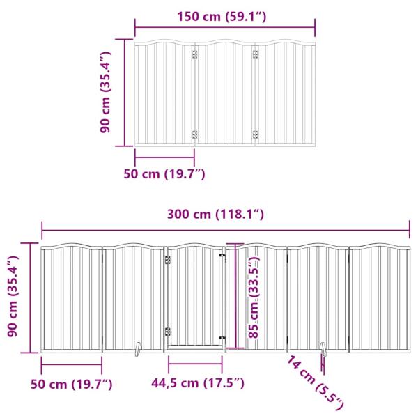 12-tlg. Hundetor mit Tür Faltbar Braun 600 cm Pappelholz