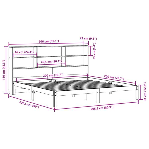 Massivholzbett mit Regal ohne Matratze 200x200 cm Kiefernholz