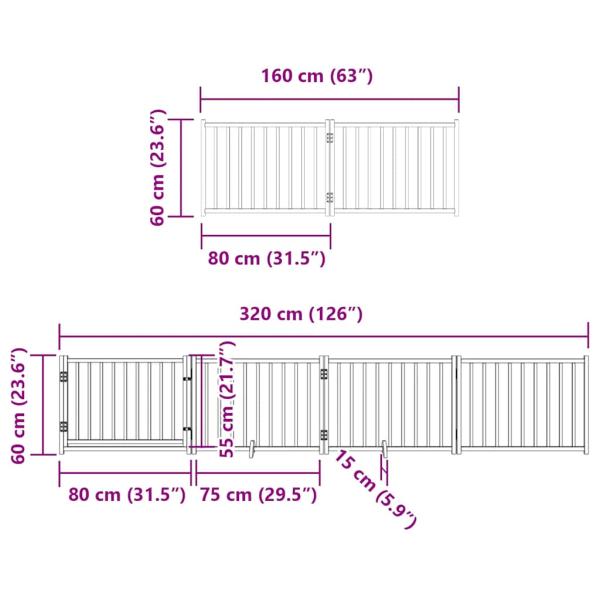 6-tlg. Hundetor mit Tür Faltbar 480 cm Pappelholz