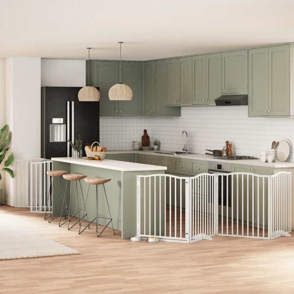 ARDEBO.de - 12-tlg. Hundetor mit Tür Faltbar Weiß 960 cm Pappelholz