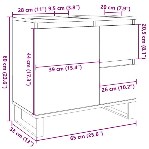 Waschbeckenunterschrank Altholz-Optik 65x33x60 cm Holzwerkstoff