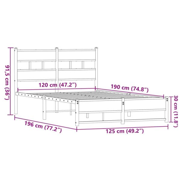 Metallbett ohne Matratze Eichen-Optik 120x190 cm