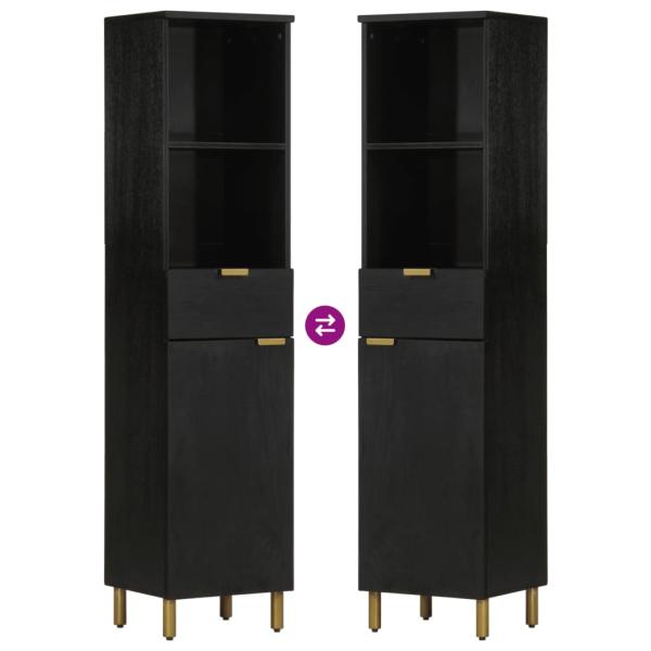 Badschrank Schwarz 38x33x160 cm Massivholz Mango