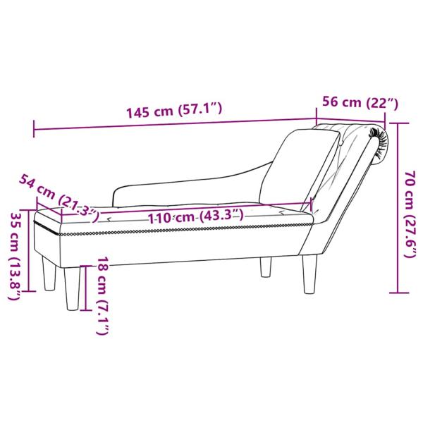 Chaiselongue mit Kissen und Rechter Armlehne Creme Samt