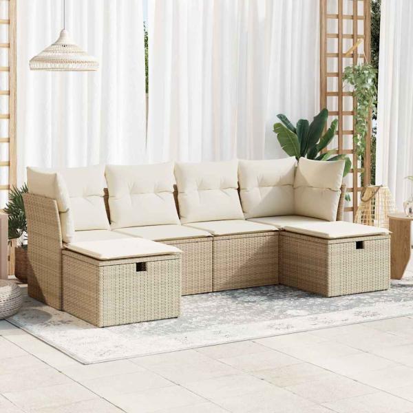ARDEBO.de - 6-tlg. Garten-Sofagarnitur mit Kissen Beige Poly Rattan