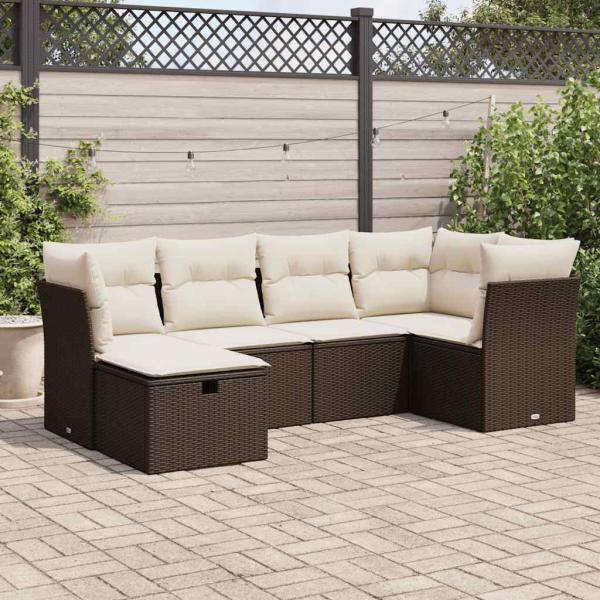 ARDEBO.de - 6-tlg. Garten-Sofagarnitur mit Kissen Braun Poly Rattan