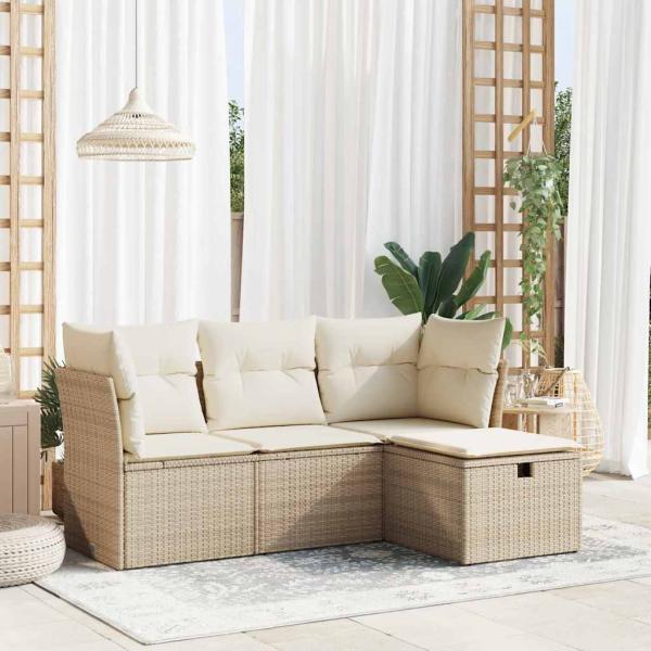 ARDEBO.de - 4-tlg. Garten-Sofagarnitur mit Kissen Beige Poly Rattan