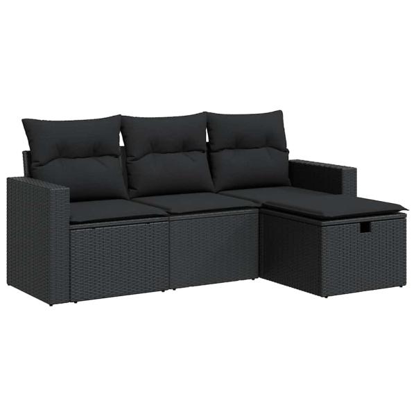 ARDEBO.de - 4-tlg. Garten-Sofagarnitur mit Kissen Schwarz Poly Rattan