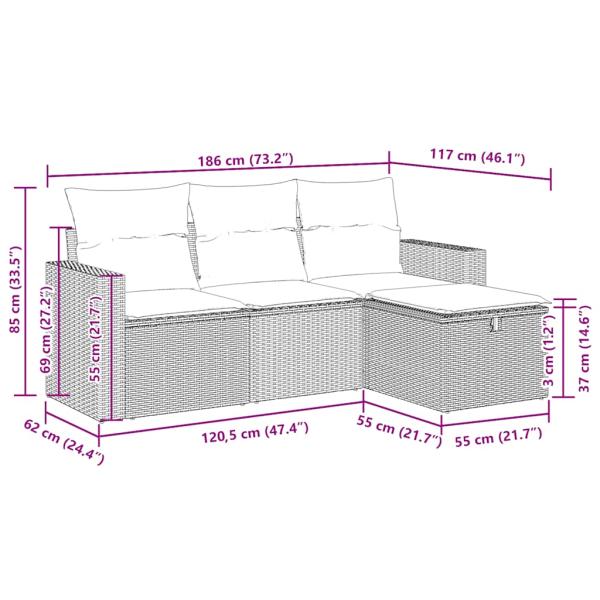 4-tlg. Garten-Sofagarnitur mit Kissen Schwarz Poly Rattan