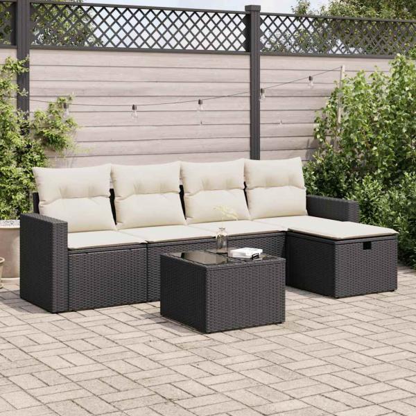 ARDEBO.de - 6-tlg. Garten-Sofagarnitur mit Kissen Schwarz Poly Rattan