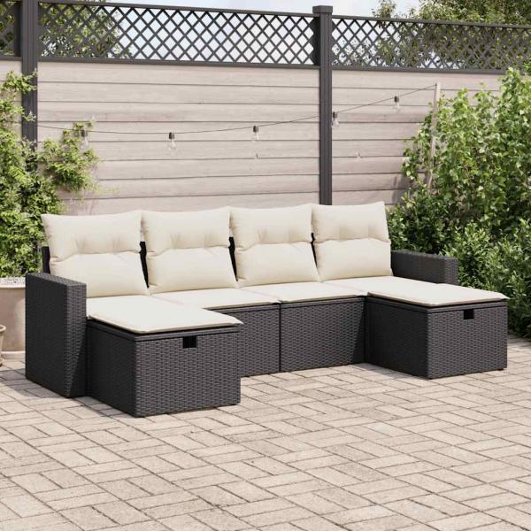 ARDEBO.de - 6-tlg. Garten-Sofagarnitur mit Kissen Schwarz Poly Rattan