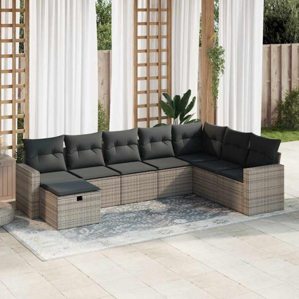 ARDEBO.de - 8-tlg. Garten-Sofagarnitur mit Kissen Grau Poly Rattan
