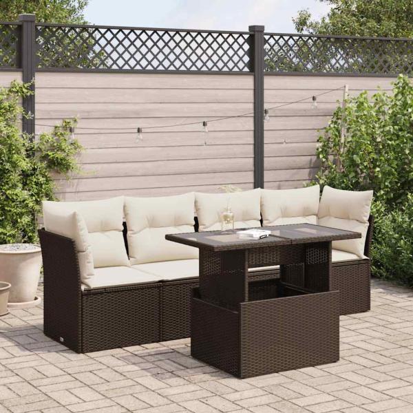 ARDEBO.de - 5-tlg. Garten-Sofagarnitur mit Kissen Braun Poly Rattan