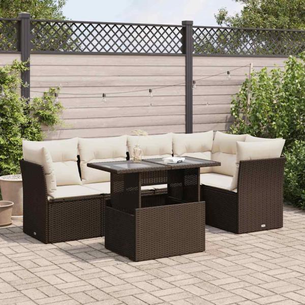 ARDEBO.de - 6-tlg. Garten-Sofagarnitur mit Kissen Braun Poly Rattan