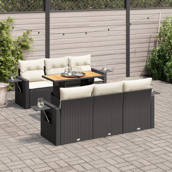 ARDEBO.de - 7-tlg. Garten-Sofagarnitur mit Kissen Schwarz Poly Rattan